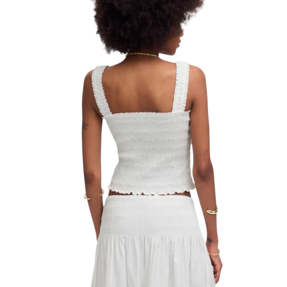 Madewell Poplin Crop Smocked Tank in White - Picture 5 of 8